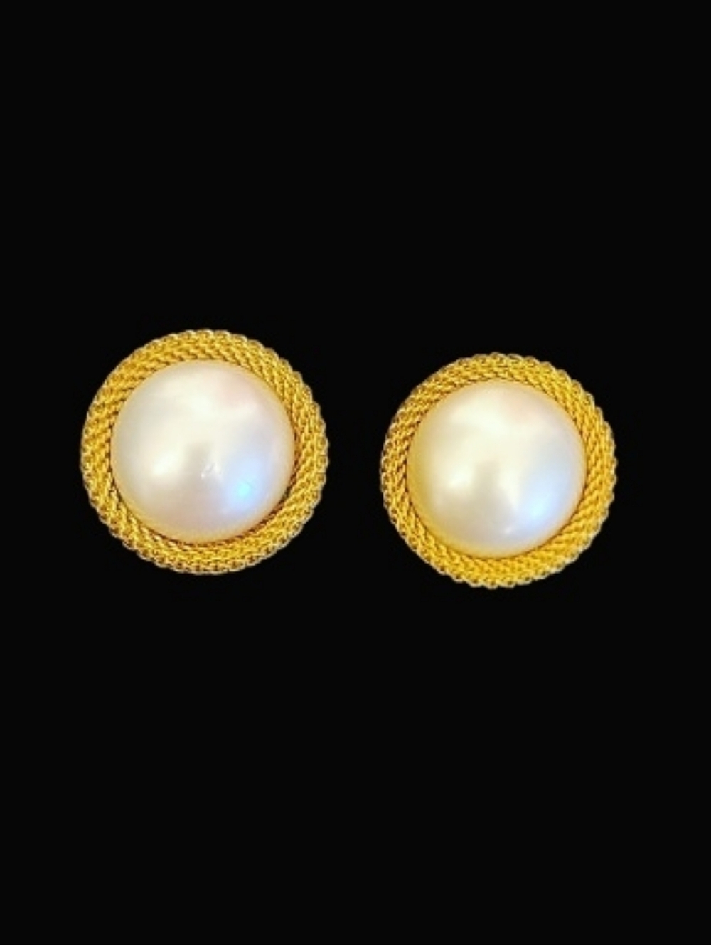 Vintage Gold Mesh Pearl Statement Earrings - Chanel Vibes
